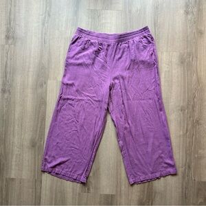 ELOQUII Purple Linen Blend Wide Leg Crop Pants